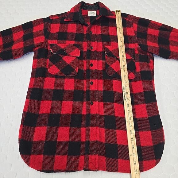 Vtg Sears Roebuck Mens Wool Blend Buffalo Plaid Flannel Sz 14-S-14½ USA Made Red - Picture 5 of 6